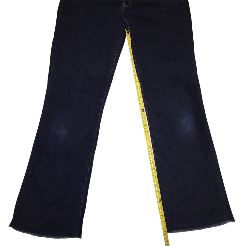 Highrise Flare Jeans, Distressed Denim, Frayed Waist/Hem, Dark Calvin Klein Sz 7 - Picture 10 of 13